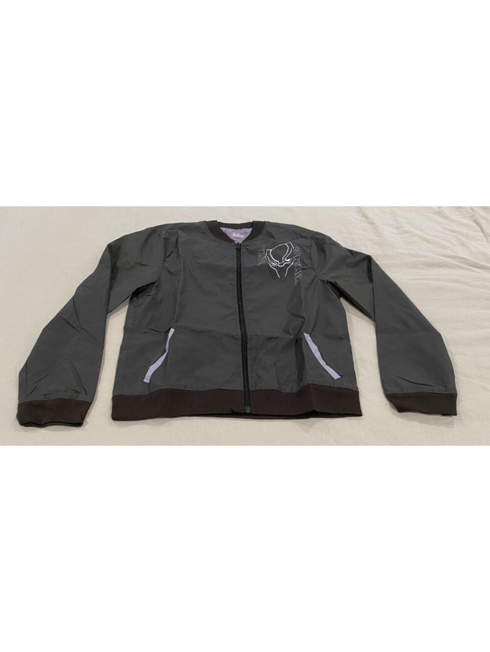 Black Panther Gray Bomber Jacket – Marvel Hero Design, Unisex Zip‑Up, Youth XL